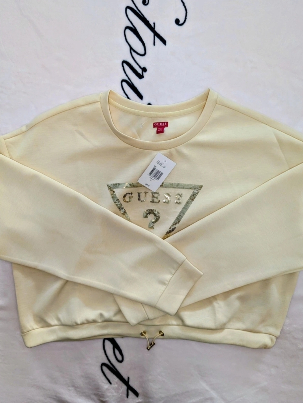 GUESS Women's Cream Logo Cropped Sweatshirt
